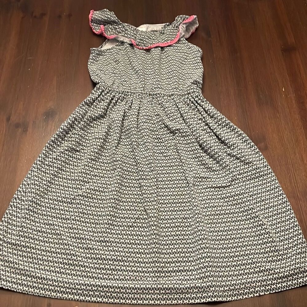 Carter’s Cotton Knit Black/White Girls Dress Size 7 Pink Accents Elastic Waist